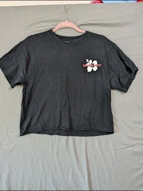 Black Crop Tee with White Floral Accent
